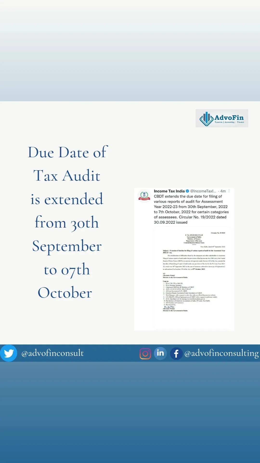 Due Date of Tax Audit Report for AY 2022-23 Extended