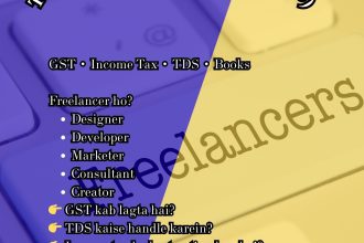 A professional tax compliance banner by AdvoFin titled “Tax Compliance for Freelancers (2025).” The image highlights GST, Income Tax, TDS, and bookkeeping requirements for freelancers such as designers, developers, marketers, consultants, and content creators, focusing on when GST applies, how to handle TDS, and choosing the best income tax options.